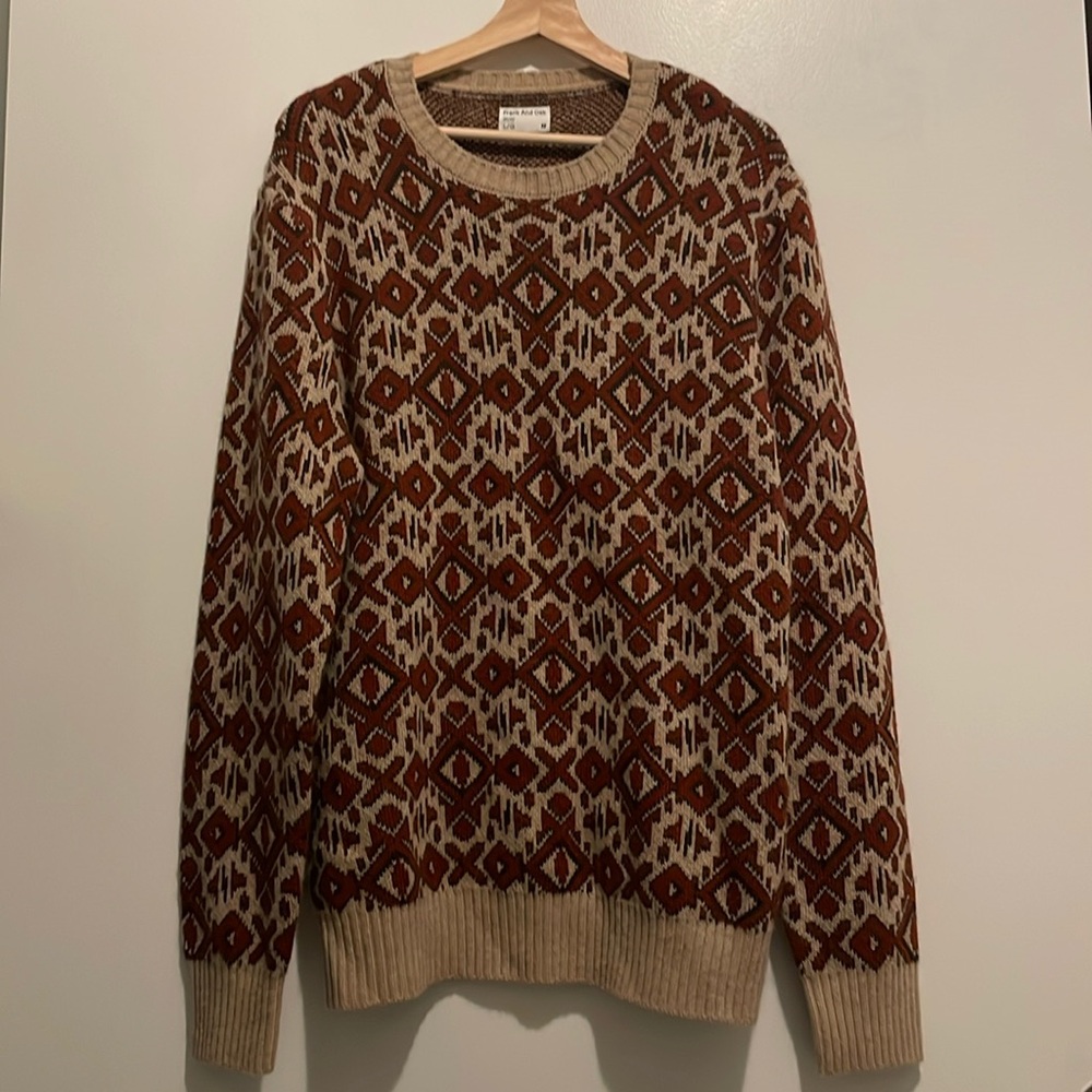 Frank and Oak - Cream and Red Pattern Crew Neck Sweater (Large, never worn)